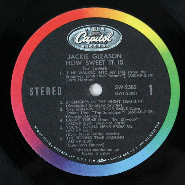 Jackie Gleason How Sweet It Is For Lovers Vinyl LP 1966 Capitol SW-2582