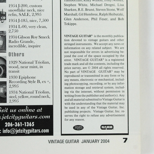 Vintage Guitar Magazine January 2004 Pat Martino Pete Anderson R.L. Burnside