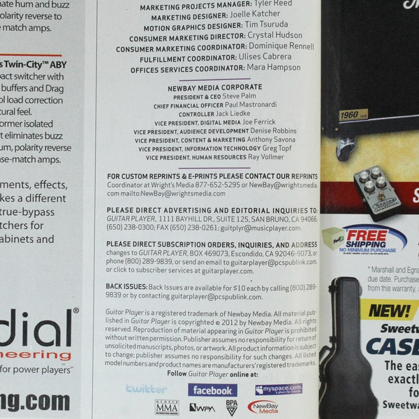 Guitar Player Magazine Aug 2012 Steven Wilson Vernon Reid Pre-Owned Good Cond
