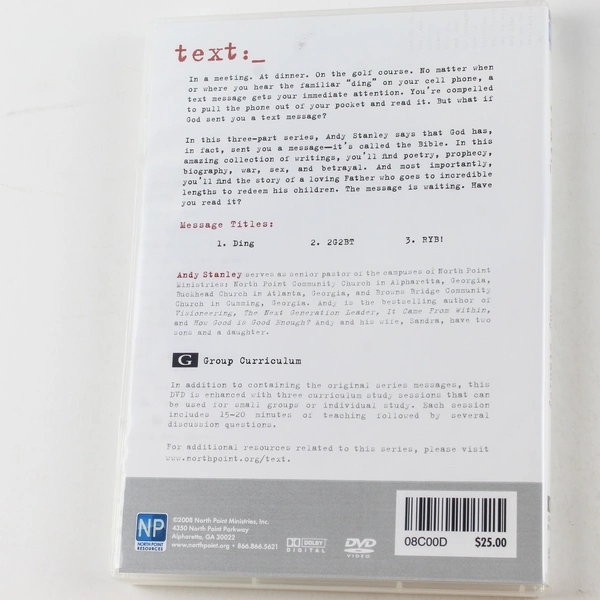 Andy Stanley Text God R U Thr DVD North Point Ministries Pre-Owned