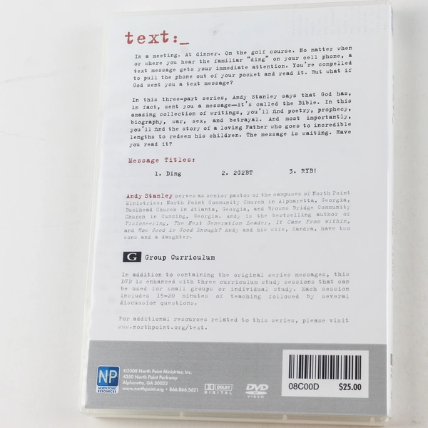 Andy Stanley Text God R U Thr DVD North Point Ministries Pre-Owned