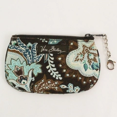 Vera Bradley Blue Paisley Floral Quilted Zip Coin Purse Stash Bag Pouch