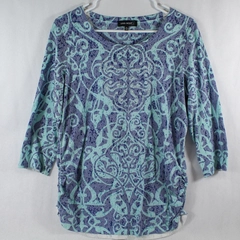 Level Eight Women's XL Blue Purple Rhinestones Pullover 3/4 Sleeve Top