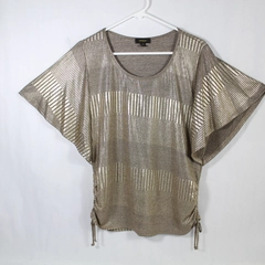 Espresso Women's M Brown Gold Striped Pullover Top Short Sleeve Very Good