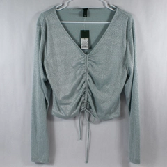 Wild Fable Top Women's Size XL Blue Silver Toned Metallic Accent Pullover NWT