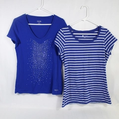 Lot of 2 Women's M Tops Calvin Klein & Carole Little Blue Stripes Pre-Owned
