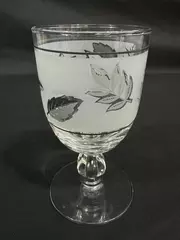 Vintage 1961 Libbey Glass Silver Foliage Water Goblet 5.5" Tall Drinkware