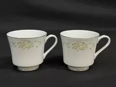 Lot of 2 Lady Carolyn Fine China Footed Coffee Cups Floral Design
