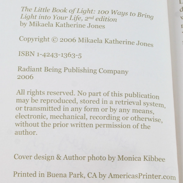 The Little Book of Light Mikaela Katherine Jones 2006 Radiant Being PB Signed
