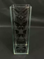 Butterfly Pattern Square Glass Vase 11.25" Tall Decorative Planter