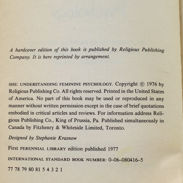 She Understanding Feminine Psychology by Robert A. Johnson 1977 Paperback