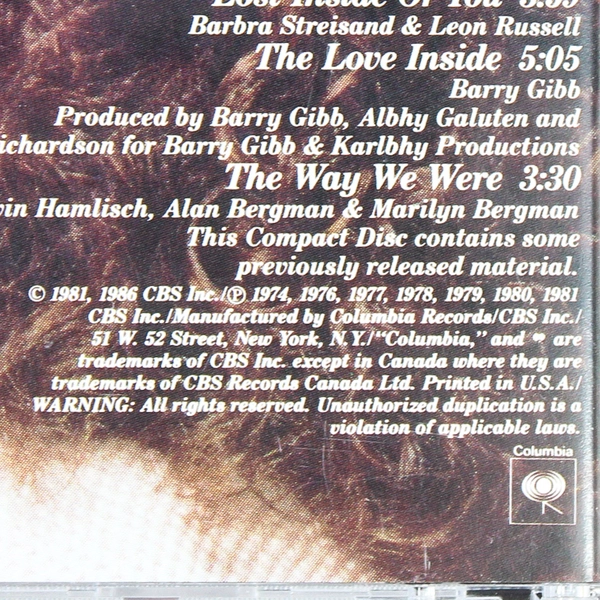Barbra Streisand Memories CD 1981 Columbia Remastered Compilation