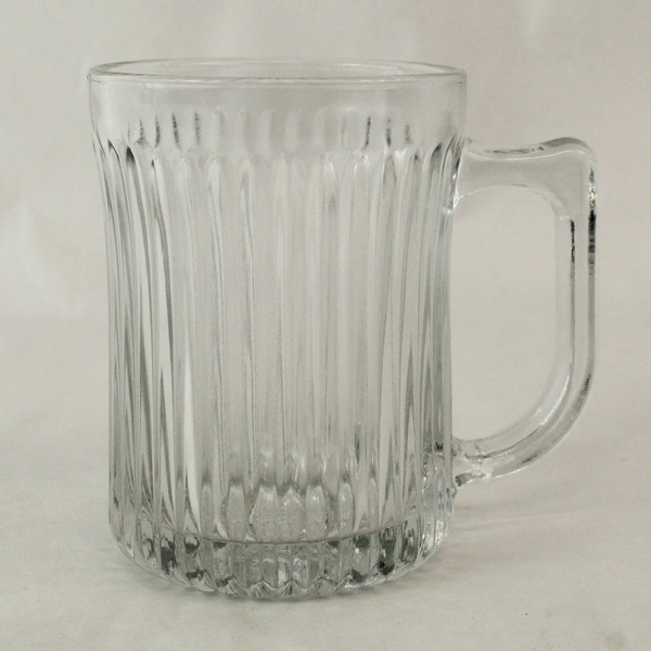 Lot of 12 Vintage Royal Crest Ribbed Clear Glass Coffe Tea Mugs with Handle