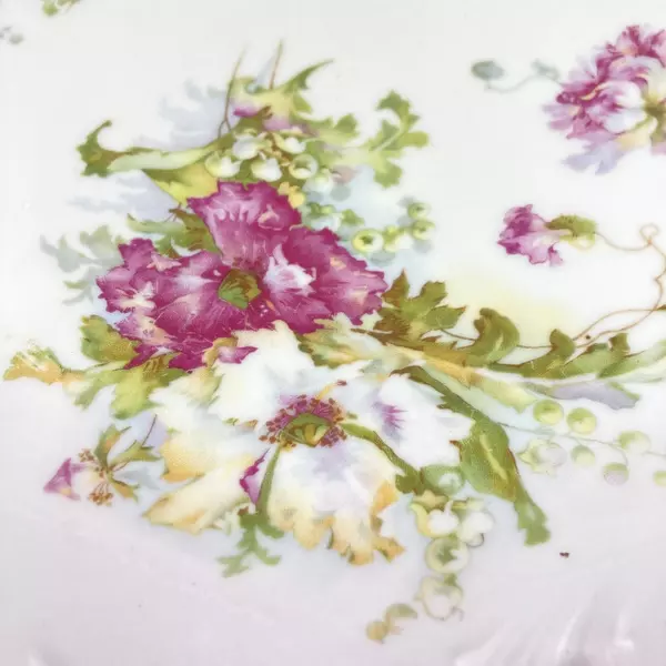 Vintage Porcelain Plate With Open Handles White With Pink Flowers