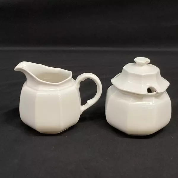 Vintage Mikasa Stoneware Continental White Creamer and Sugar Bowl with Lid