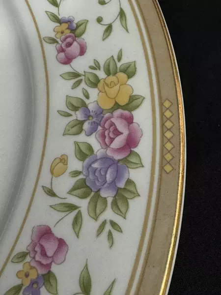 Farberware Bellini Floral 12.25" Round Platter Gold Edge Good Condition