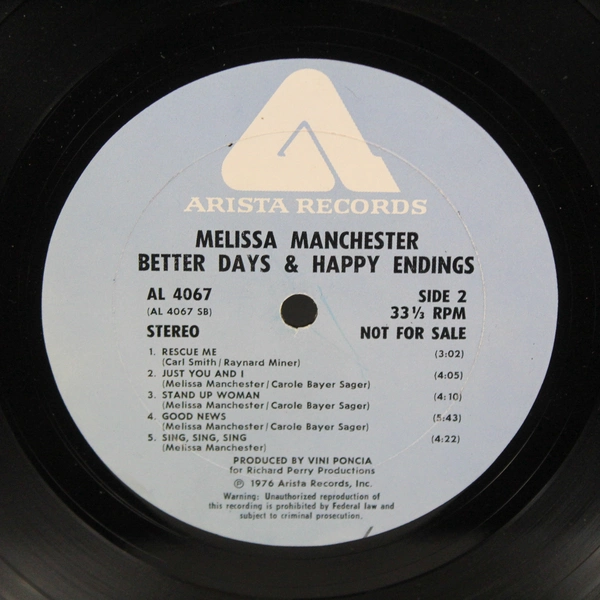 Better Days and Happy Endings Melissa Manchester Vinyl LP 1976 Arista AL 4067