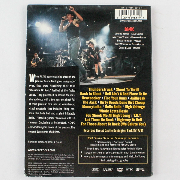 AC/DC Live at Donington 1991 Concert DVD Pre-Owned Not Tested