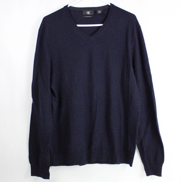 Calvin Klein Men's Blue Extra Fine 100% Merino Wool V-Neck Sweater Size Large 
