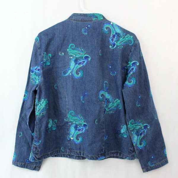 Chico's Embroidered Beaded Denim Button-up Jacket Women's Size 1