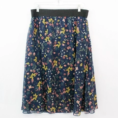 LuLaRoe Women's Dark Blue Floral Skirt with Black Elastic Waistband Size Large