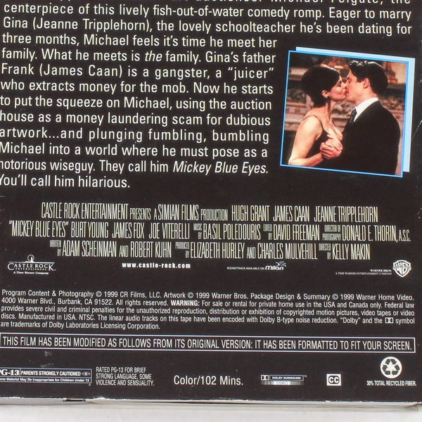 Mickey Blue Eyes VHS 1999 Hugh Grant James Caan and Jeannine Tripplehorn