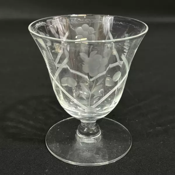 Lot of 2 Etched Crystal Cocktail Glasses Floral Grass & Dot Pattern