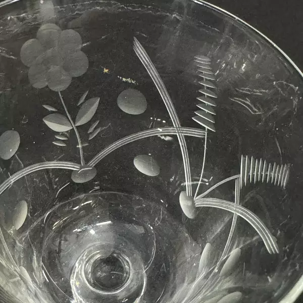Lot of 2 Etched Crystal Cocktail Glasses Floral Grass & Dot Pattern