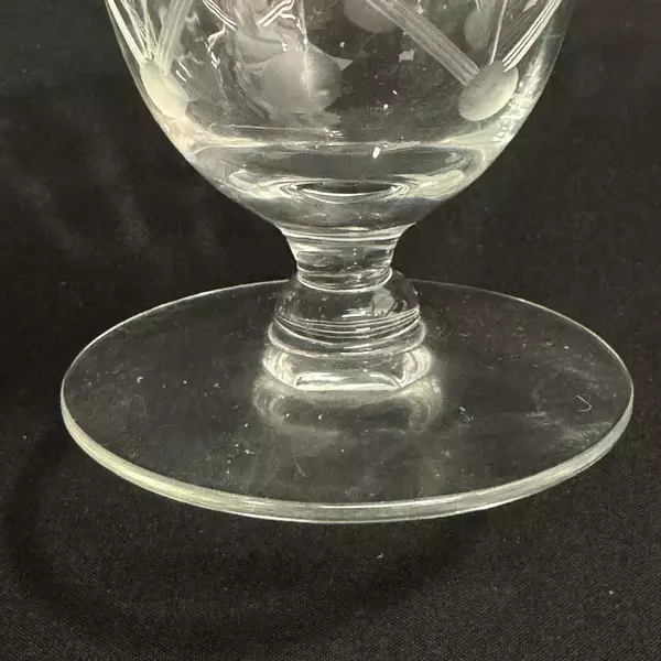 Lot of 2 Etched Crystal Cocktail Glasses Floral Grass & Dot Pattern