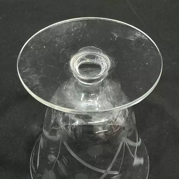 Lot of 2 Etched Crystal Cocktail Glasses Floral Grass & Dot Pattern