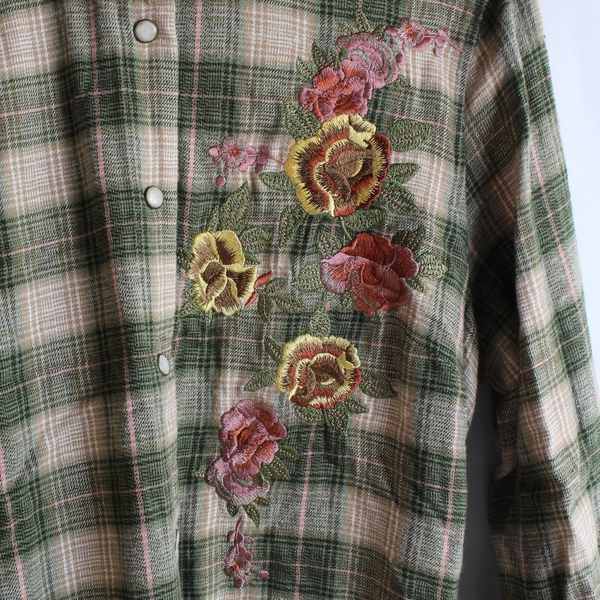 Coldwater Creek Unisex Green Flower Embroidery Button Up & Belted Dress Size M