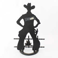 Black Metal Horseshoe Cowboy Sculpture Candleholder Decoration 12.5 in