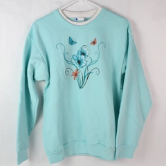 Vintage PFI Fashions Inc Women's Blue Butterfly Flower Sweatshirt Size Medium