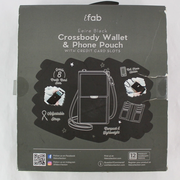 New iFab Black Crossbody Wallet Phone Credit Card Pouch Purse Faux Leather NIB