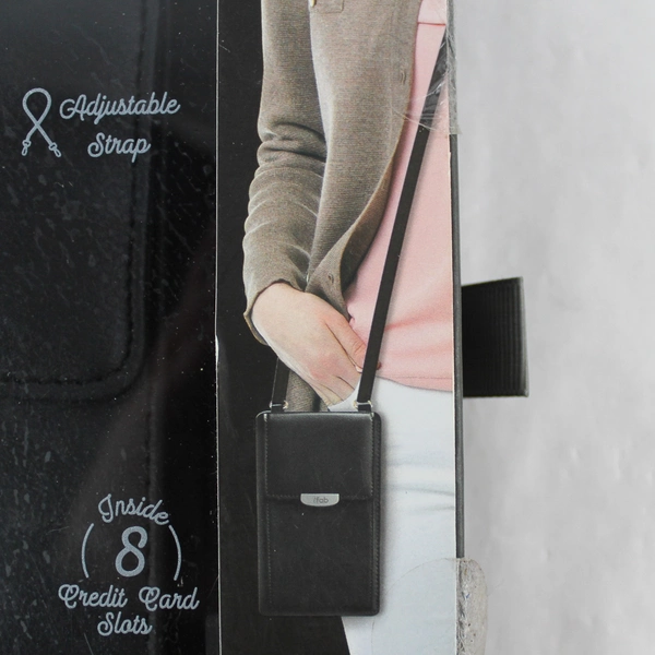 New iFab Black Crossbody Wallet Phone Credit Card Pouch Purse Faux Leather NIB
