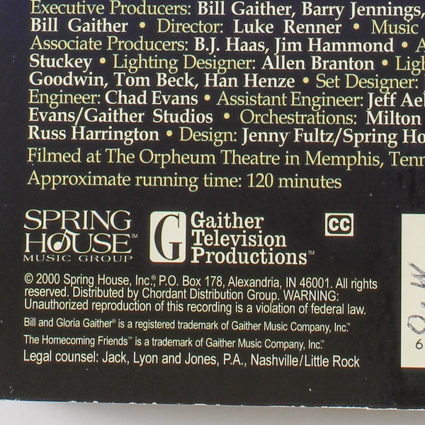 Memphis Homecoming Bill & Gloria Gaither VHS 2000 Spring House
