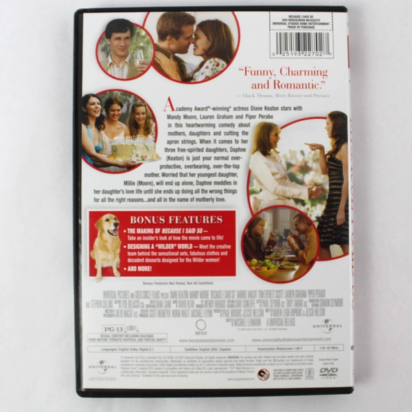 Because I Said So Widescreen Edition 2007 DVD Diane Keaton Mandy Moore