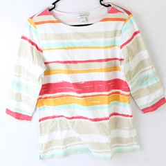 Christopher & Banks Multi Color Striped 3/4 Sleeve Shirt Women's Medium