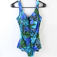 Maxine of Hollywood Blue Patterned One Piece Swimsuit with Bra Women's Size 10