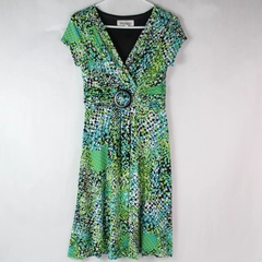 Vintage Studio 1 Women's Multicolor Geometric Pattern Belted Skater Dress Sz 8