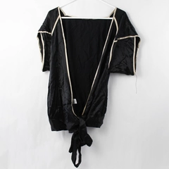 BCBG Maxazria Women's Black 100% Silk Short Sleeve Pajama Tie Top Size Medium