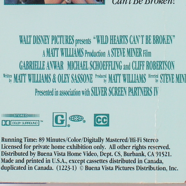 Wild Hearts Can't Be Broken VHS 1998 Horse Diving Performance Walt Disney
