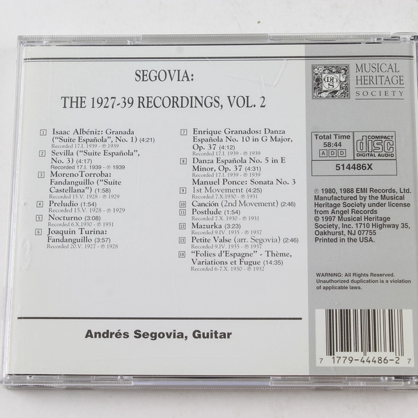 Andres Segovia 1927-1939 Recordings CD Good Pre-Owned Condition