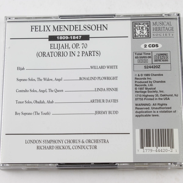 Mendelssohn Elijah Op 70 CD 1997 Richard Hickox London Symphony Orchestra