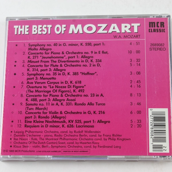 The Best of Mozart CD 1988 MCR Productions Classical Music Cracked Case