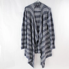 Barefoot Dreams Bamboo Chic Lite Women's Blue Striped Fuzzy Cardigan Wrap Sz L