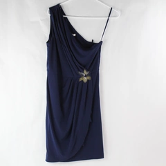 Maxandcleo Women's Dark Blue One Shoulder Midi Formal Dress with Beading Size 10