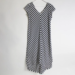 Emma & Michele Women's Black White Striped V Neck Short Sleeve Midi Dress Sz L