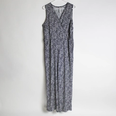 NY Collection Petite Women's Jumpsuit B&W Pattern V Neck Sleeveless Size PXL