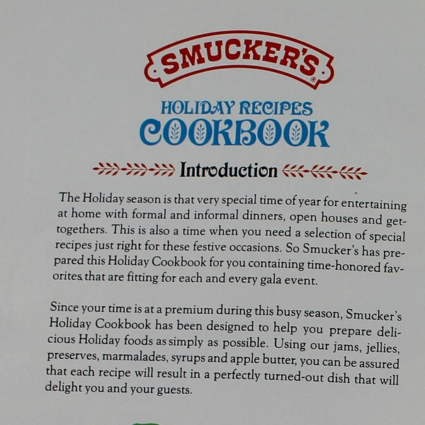 Smucker's Holiday Recipes Cookbook 1980 Good Condition Torn Cover